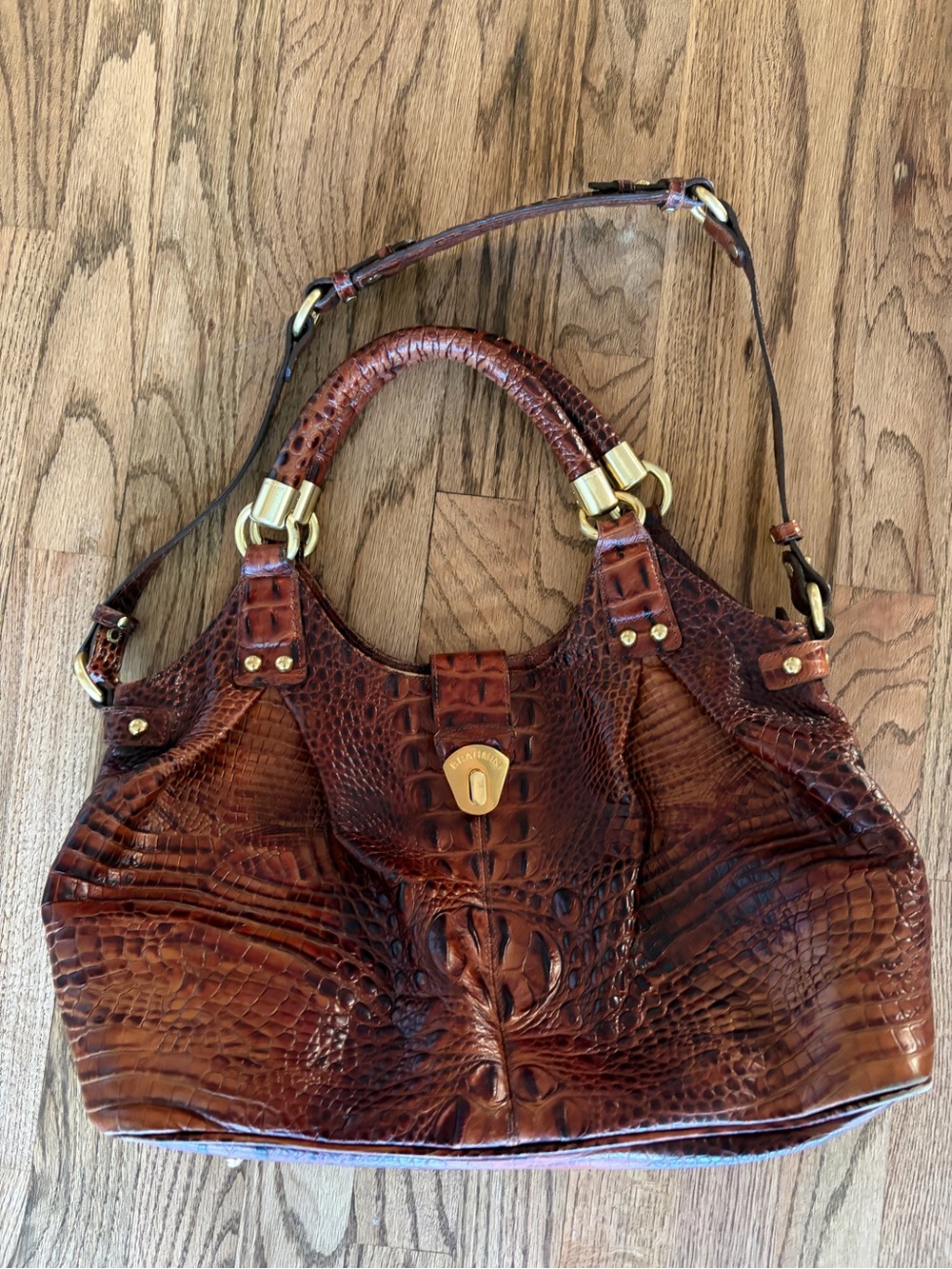 Brahmin Crocodile Embossed Leather Satchel Handbag